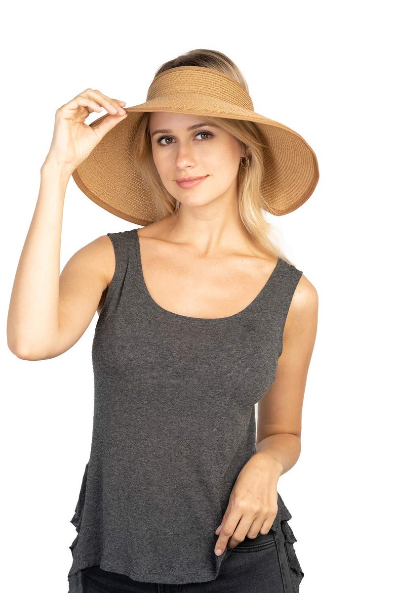UOUDIO Sun Visor Hats Summer Wide Brim Clip on Beach Adjustable Large Brim Cap Golf Hat for Women Khaki - Image 5